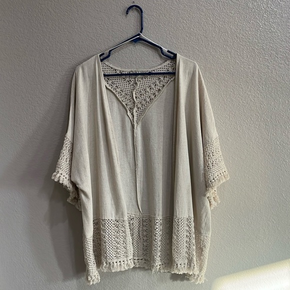 Bad Little Country Girl Tina Linen Blend Cardigan Tab Fringe Sz XL BoHo - Picture 1 of 8
